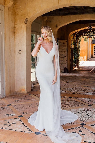 slim fit dress slacks Made to Order Crepe Fit & Flare Wedding Dress main image 1