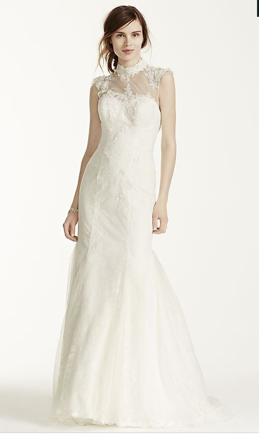 Melissa Sweet Applique Mock Neck Illusion Tulle Wedding Dress