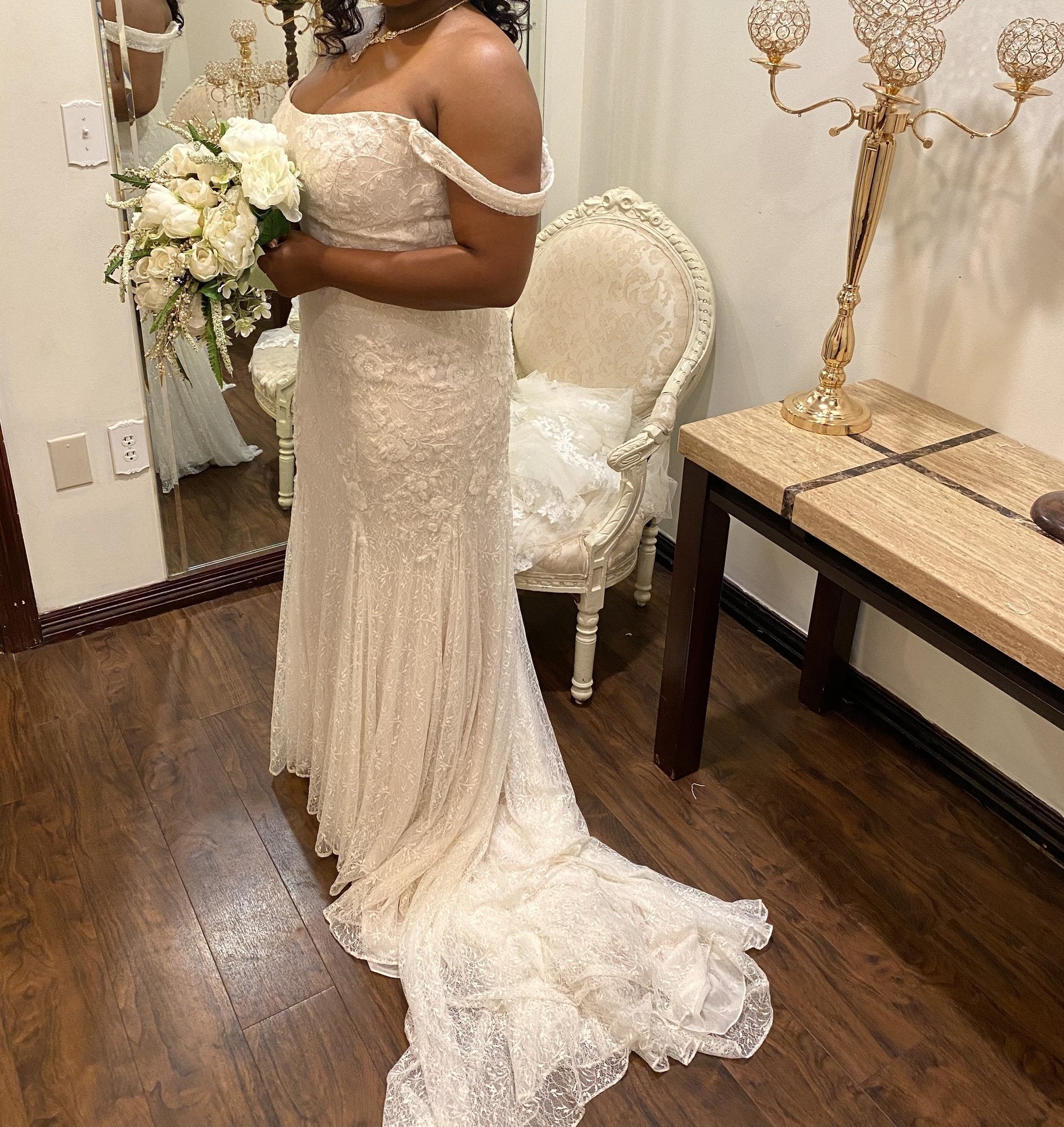 Lace Swag Sleeve Wedding Dress Long Sleeve David's Bridal