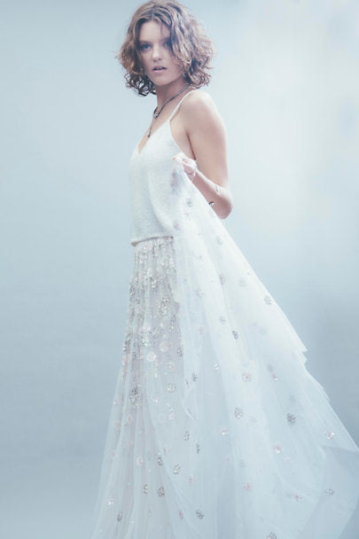 mixed media sheer skirt dress bhldn BHLDN Sleeveless Pearl-Embellished Sheer Skirt Maxi Dress