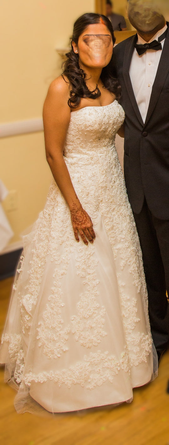 Oleg Cassini Beaded Strapless Ball Gown with train