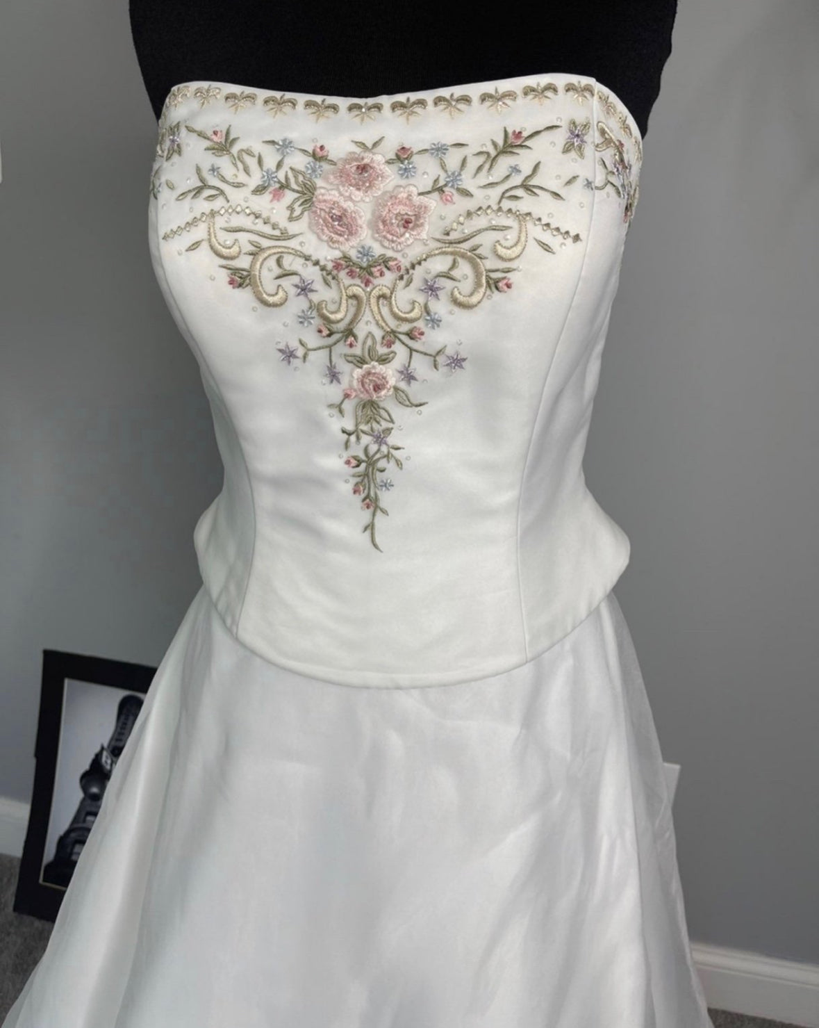 AND MARY　Rojina ribbon dress　グレー Bow One-shoulder Full A-line Floral Satin Maxi Bridesmaid