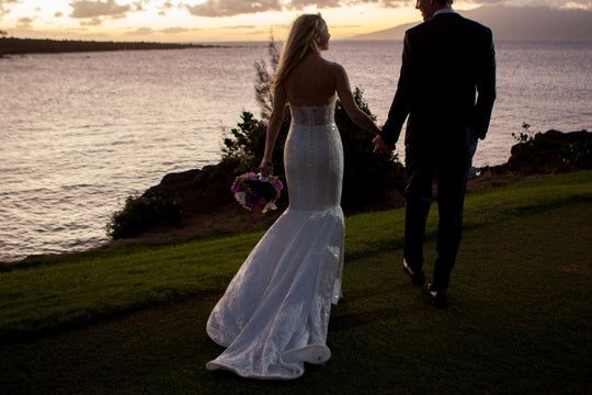 Olia Zavozina Sequined Floral Mermaid Wedding Dress