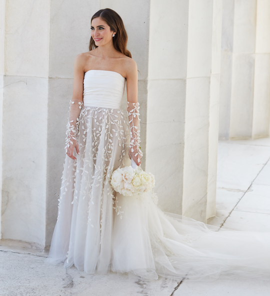 Oscar de la Renta Wisteria Embroidered Tulle and Taffeta Gown