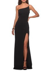 Other ~ LA FEMME ~Women's Black One-Shoulder Jersey Gown Size 4