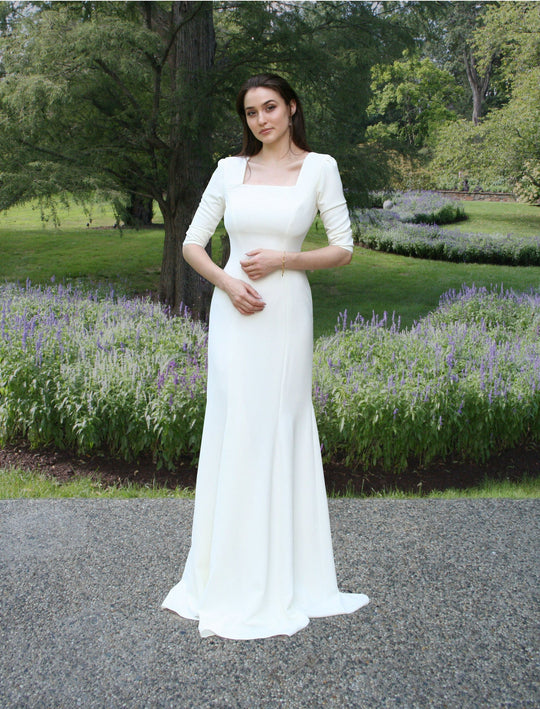 CaeliNYC Aletheia Gown with Sleeves and Square Neckline
