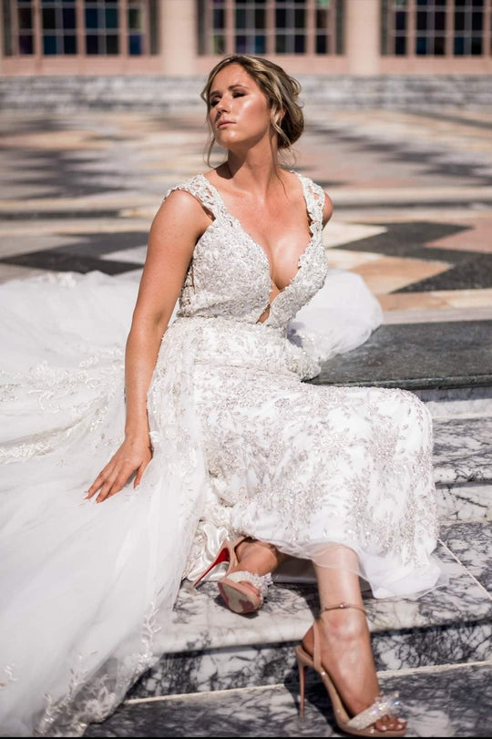 YSA Makino Plunging V-Neck Mermaid with Detachable Overskirt 14151