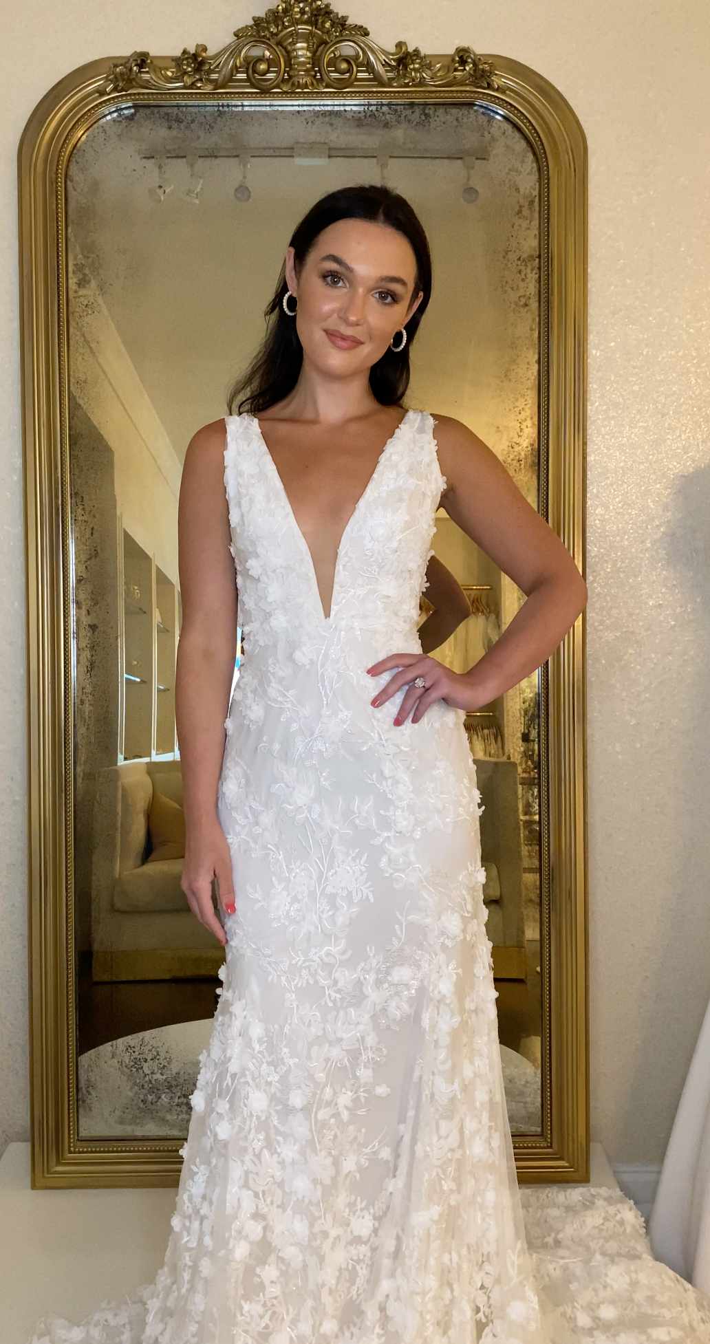 rivini lace wedding dress Rivini-Alyne-Mia-embroidered-lace-fit-and-flare-wedding-dress -with-layered-organza-skirt-plunging-v-neckline-and-open-back-dimitras- bridal-couture-chicago