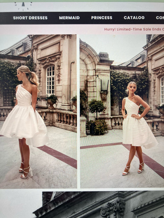 Sarah Houston Elegant Short Wedding Dresses One Shoulder Open Back Pleat Satin