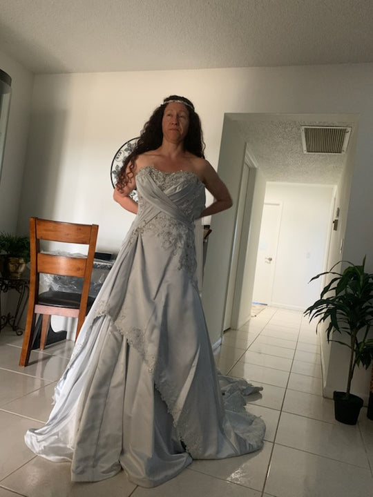 Sophia Tolli Custom silver satin beaded gown...drawstring back..full gown and