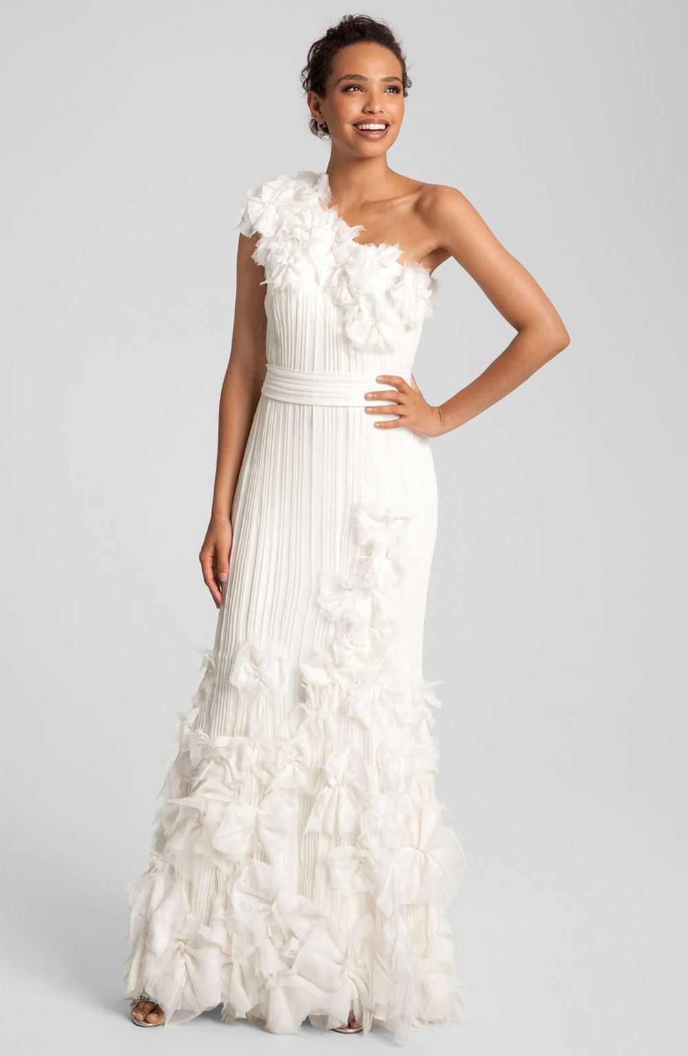 Tadashi Shoji Tadashi Shoji Rosette Appliqué One Shoulder Chiff