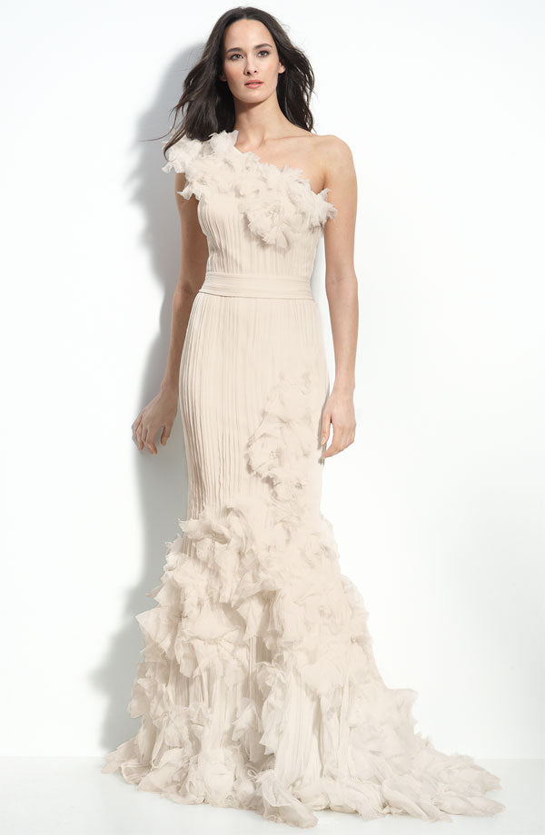 Tadashi Shoji Tadashi Shoji Rosette Appliqué One Shoulder Chiff