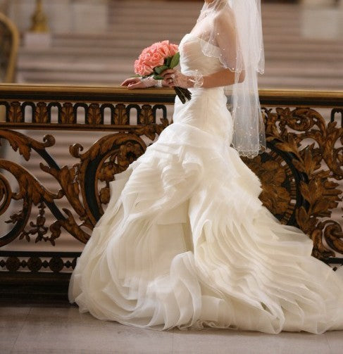 Vera Wang Organza Fit and Flare Gown with Bias Flange Skirt