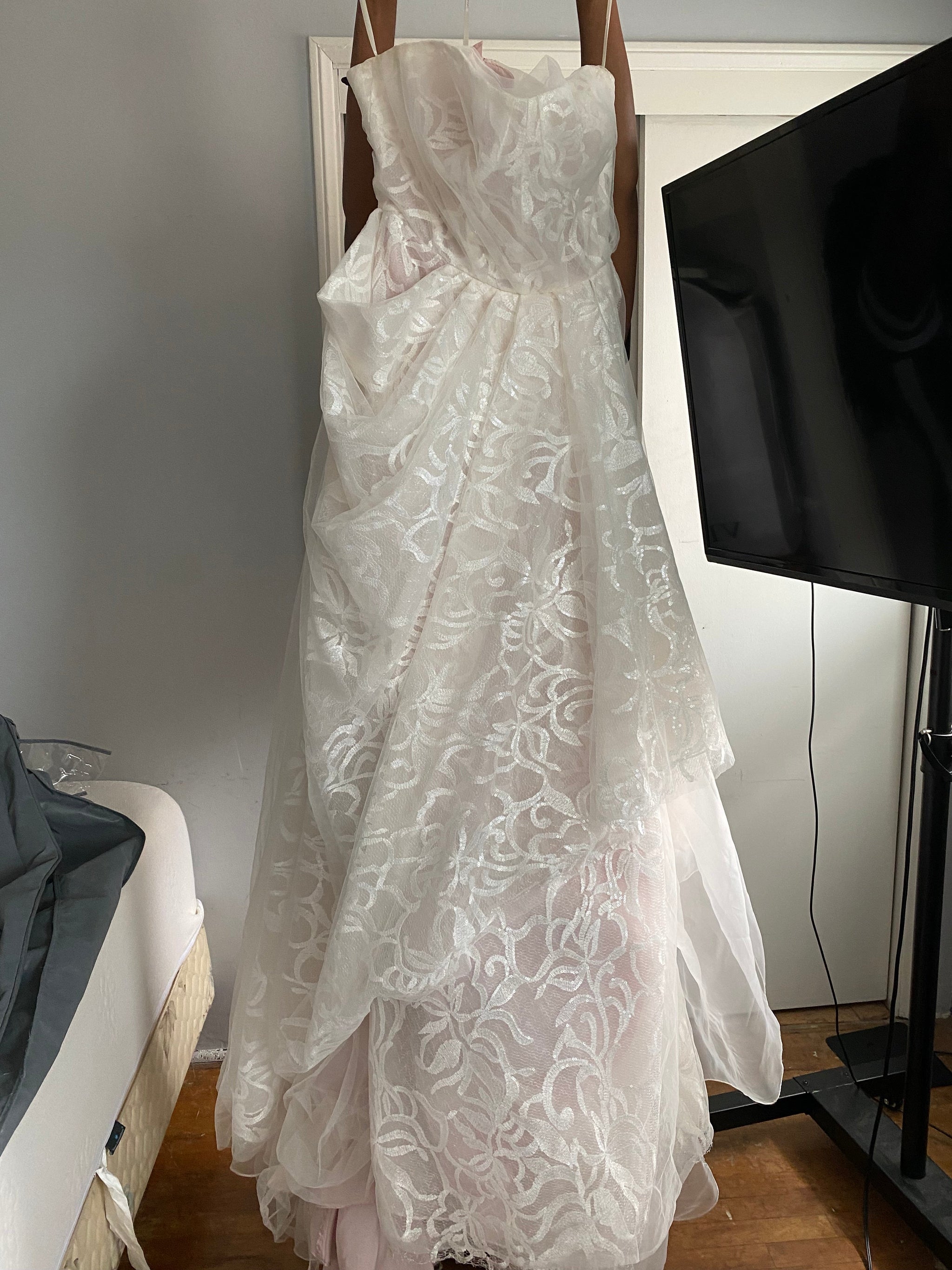stencil sequin lightweight ball gown wedding dress Shop Cheap Sequin Tulle Strapless Sparkle Ball Gown Wedding Dress