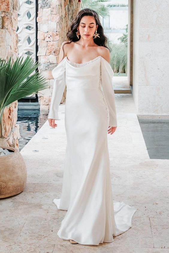 watters off the shoulder wedding dress Watters Garance – Nearly Newlywed