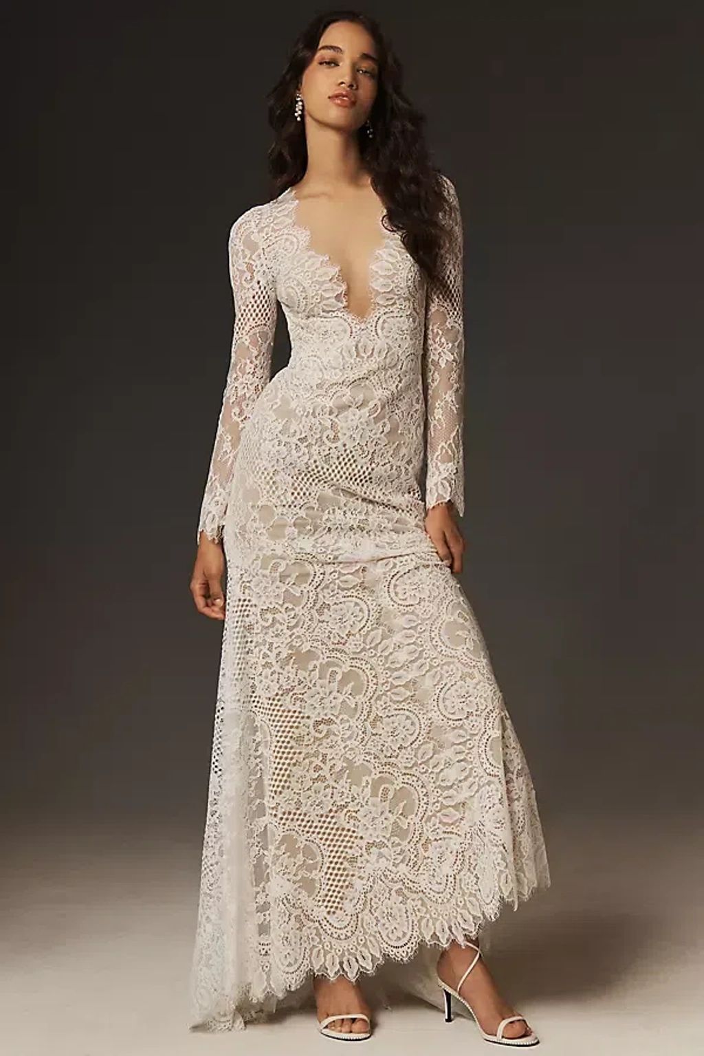 knee length dresses for ladies Ivory Lace Sheer Wedding Dresses Long Sleeve Rustic Bridal Gown VW2173 –  Viniodress