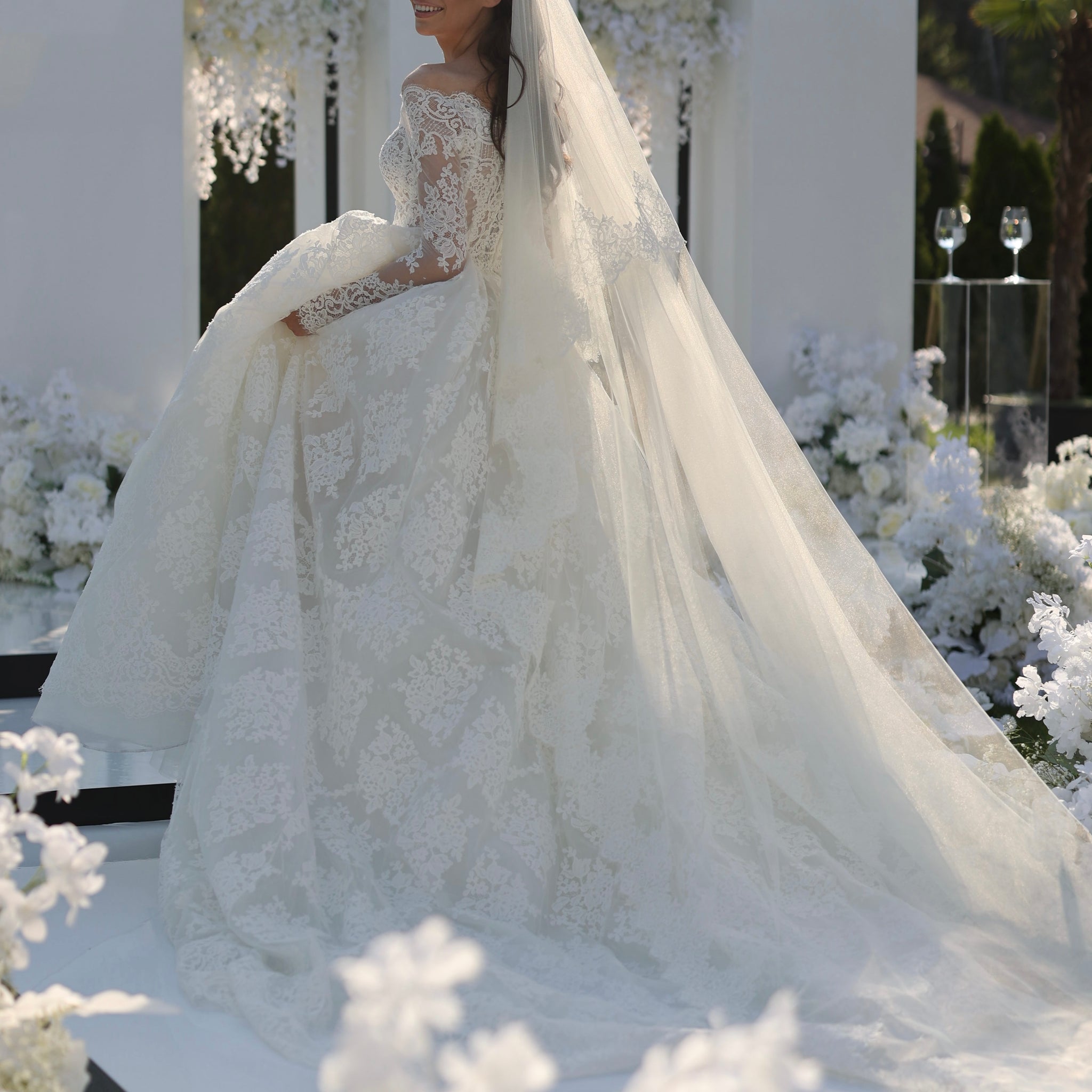 zuhair murad gray lace dress