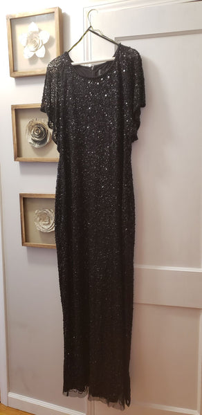 Adrianna Papell BLACK SEQUIN AND BEADED MOB DRESS AP AP1E202168