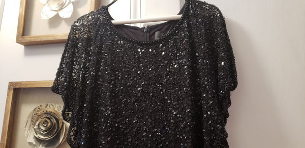 Adrianna Papell BLACK SEQUIN AND BEADED MOB DRESS AP AP1E202168