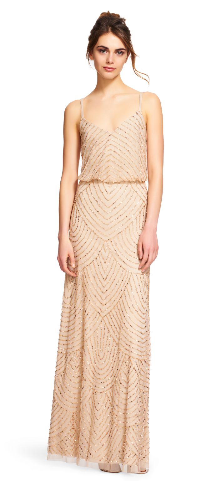 Adrianna Papell Embellished Blouson Gown Champagne Gold 09186670