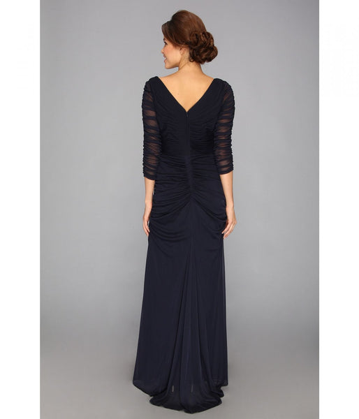 Adrianna Papell Sheer Sleeve Embellished Draped Gown