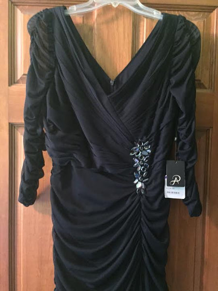 Adrianna Papell Sheer Sleeve Embellished Draped Gown