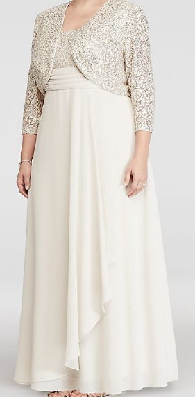 Alfred Angelo 9129WP/Chiffon Dress/Sequin Lace Jacket & Bodice