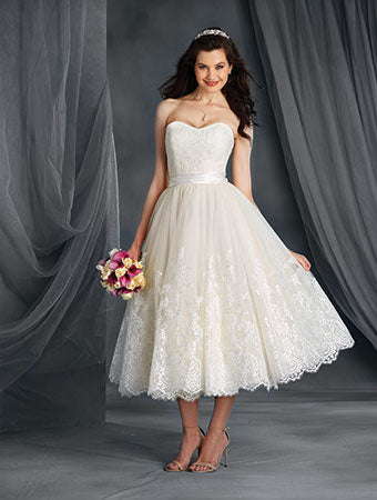 Alfred Angelo Lace Signature Bridal Dress with Tea Length Skirt