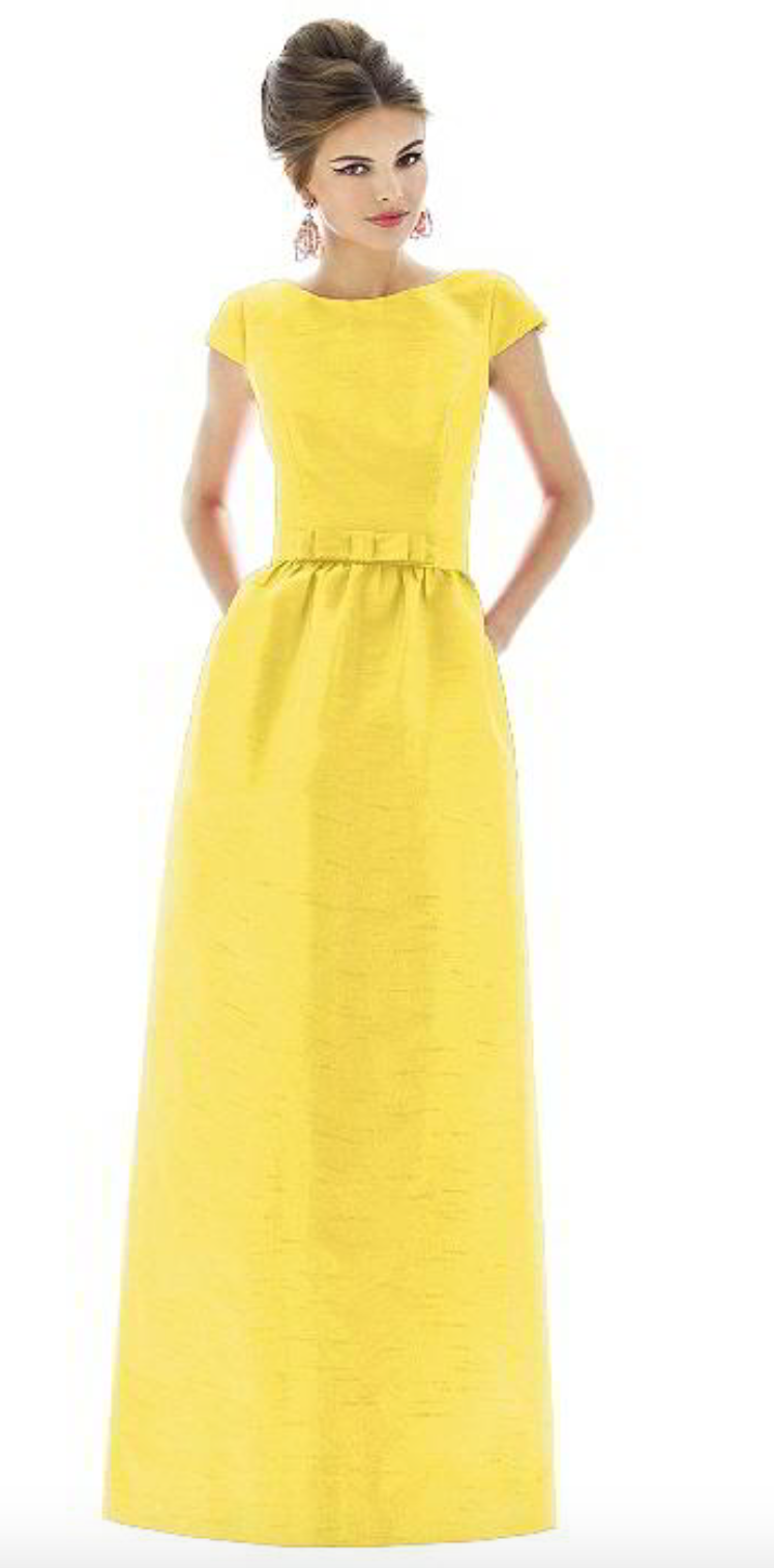 Alfred Sung Cap Sleeve Dupioni Full Length Dress D569 Nearly Newlywed