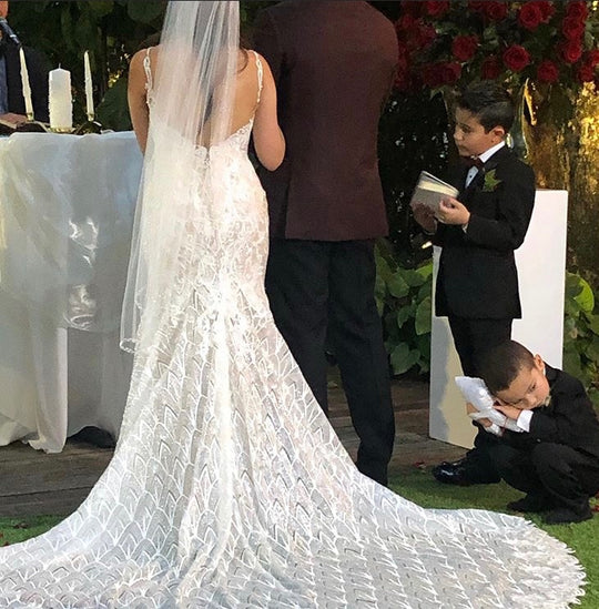 Bellissima Bridal Deep V/ elegant pearl dress