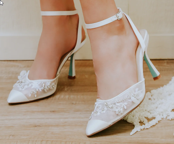 Betsey Johnson Zola Ivory Satin Rhinestone Pointed-Toe Ankle-Strap