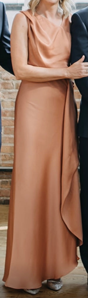 espen satin maxi dress BHLDN Espen Ruched Satin Maxi Formal Dress Womens Size 6 Orange Classic NWOT