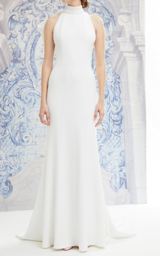 carolina herrera white dress Herrera, Anne Gown S17 Preowned Wedding Save 29% Carolina Herrera column gown features a draped half cape that grazes the floor Round neckline Long sleeve left Carolina Herrera White Silk Embroidered
