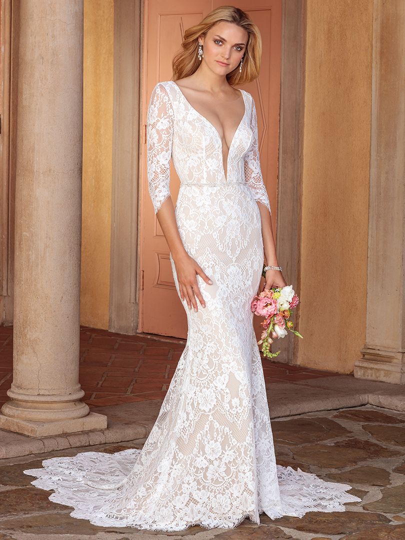 casablanca fit and flare wedding dress Beloved by Casablanca Bridal BL430 Delta Wedding Dress Fit And Flare V-Neck Lace Sequin Sheer Mesh Side Cut Outs Train Wedding Dress 28 / INI