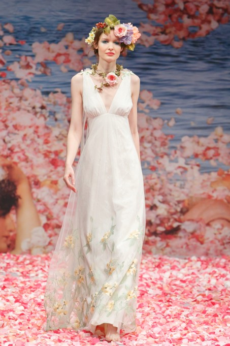 ARIA Wedding Gown by Claire Pettibone. Iridescent green embroidery