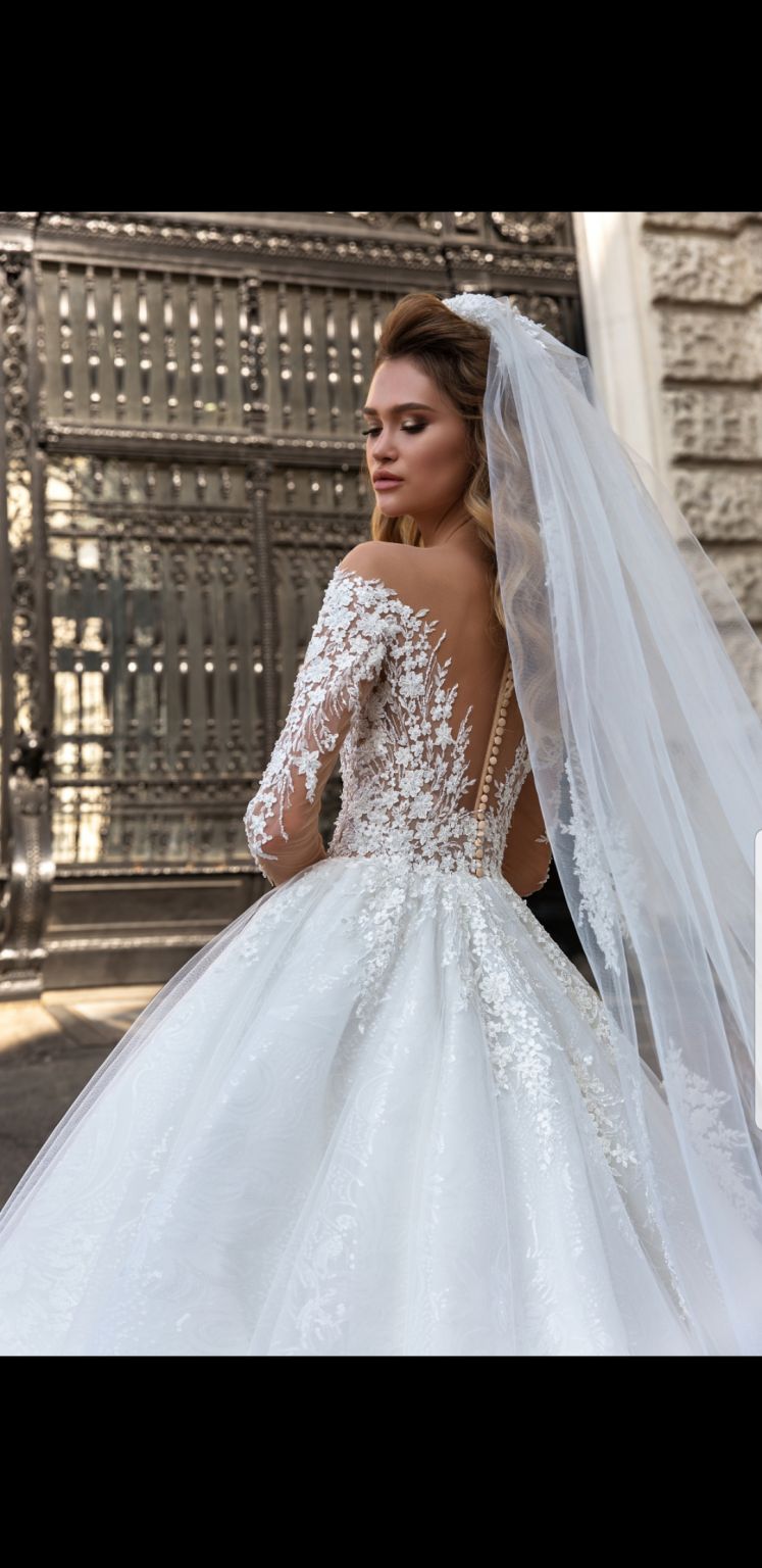 crystal design wedding dress 2019 crystal design 2019 bridal long sleeves deep plunging v neck full embellishment princess ball gown a line wedding dress sheer button back royal train (1) zv -- Crystal Design 2019 Wedding Dresses |