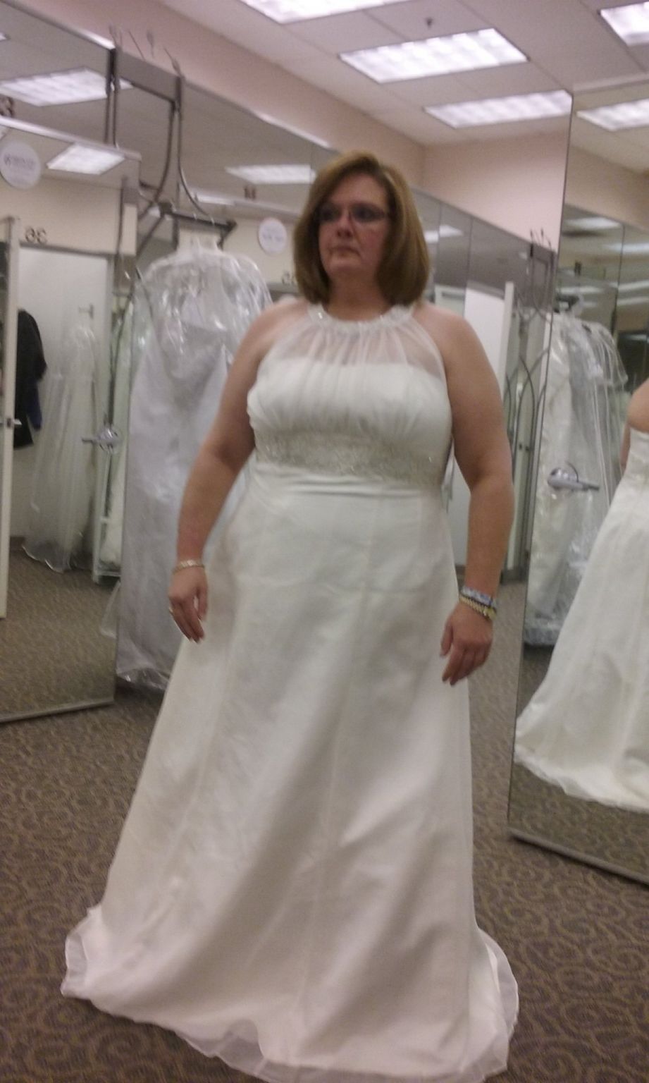 David's Bridal High Neck Halter TR Chiffon/ Ven Style