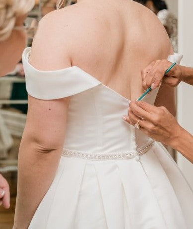 Off Shoulder David's Bridal Ivory Bridesmaid Dress David's