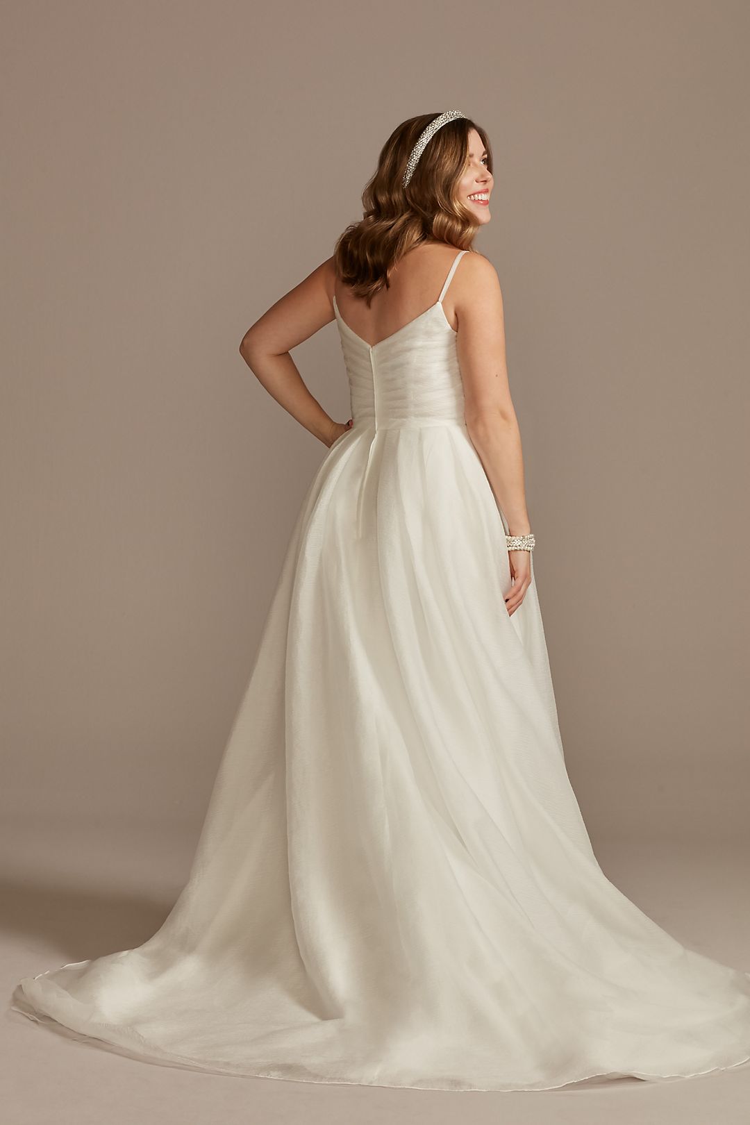 David's Bridal Pleated Organza A-Line Wedding Dress with