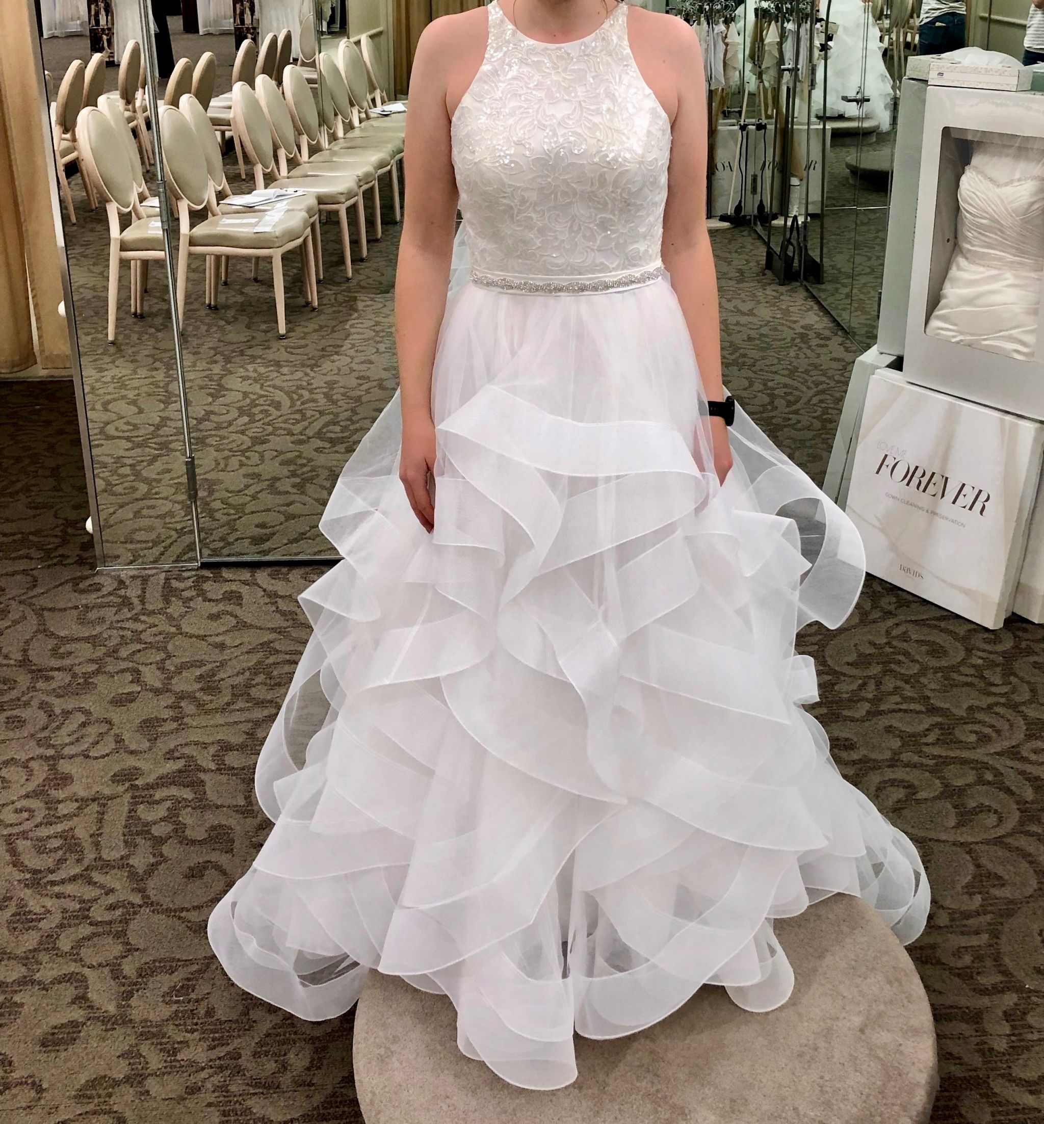 Floral sequin ball gown with horsehair trim sales