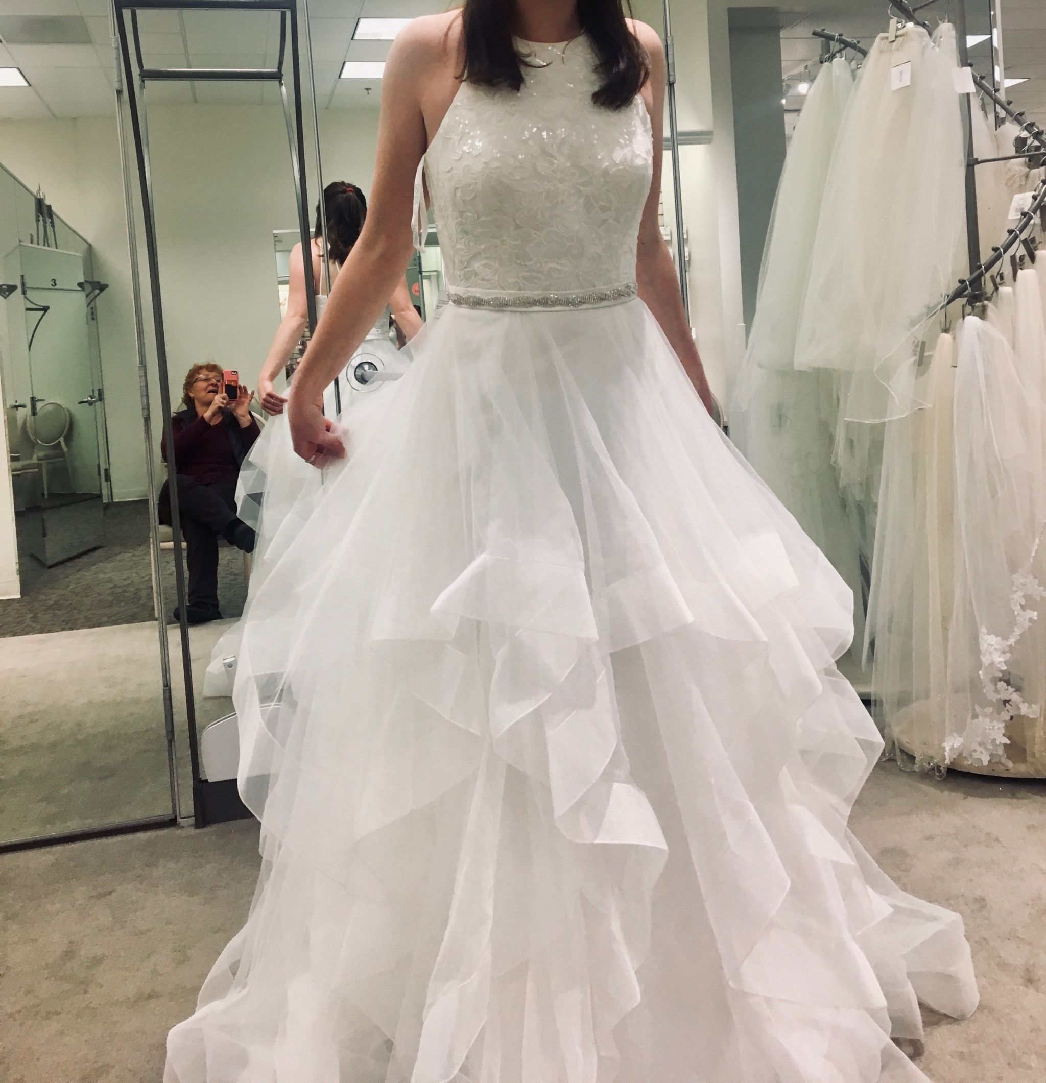 Floral sequin ball gown with horsehair trim sales