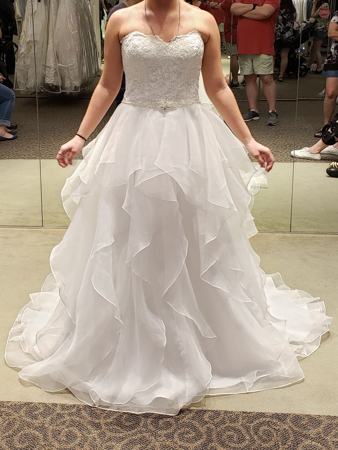 David's Bridal Lace and Organza Petite Wedding Ball Gown – Nearly