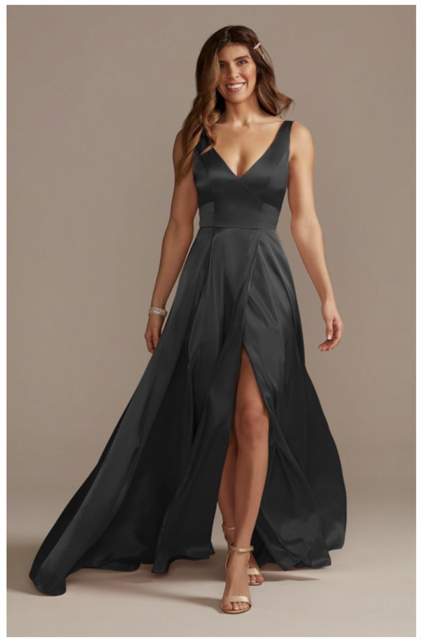 David's Bridal Charmeuse Tank V-Neck Dress with Slit – Nearly Newlywed