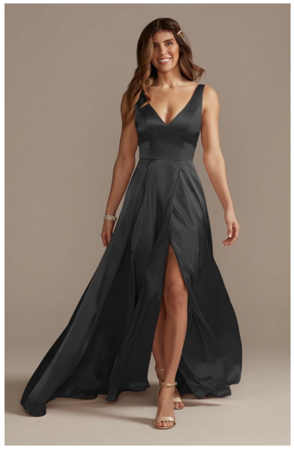 David's Bridal Charmeuse Tank V-Neck Dress with Slit – Nearly Newlywed