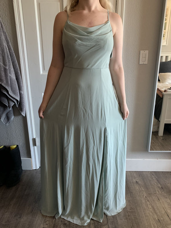 David's Bridal Cowl Neck Chiffon with Slit F20235 – Nearly Newlywed