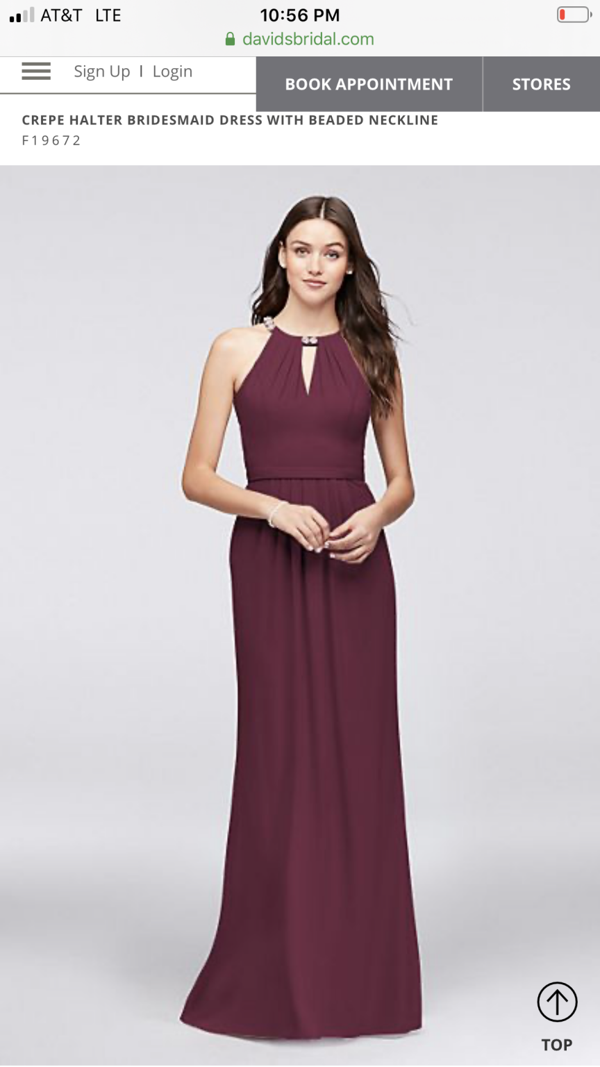 Crepe halter bridesmaid 2025 dress with beaded neckline