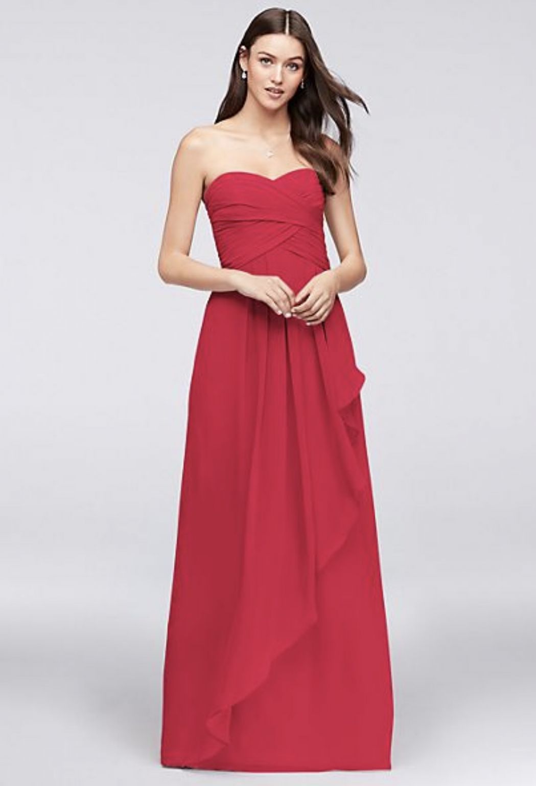 Strapless crinkle chiffon hot sale dress with cascade skirt