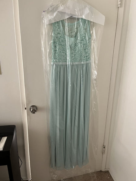 David's Bridal lace bridesmaid dress with long mesh skirt