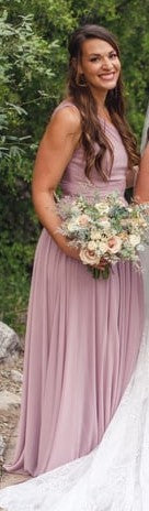 One-Shoulder Mesh Bridesmaid Dress with Full Skirt