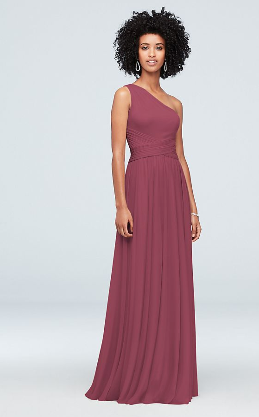 David s Bridal F19932 One Shoulder Mesh Bridesmaid Dress Chianti